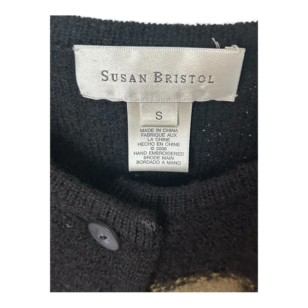 Susan Bristol Sunflower Cardigan Sweater Sz S BOHO Multicolor Embroidered Wool